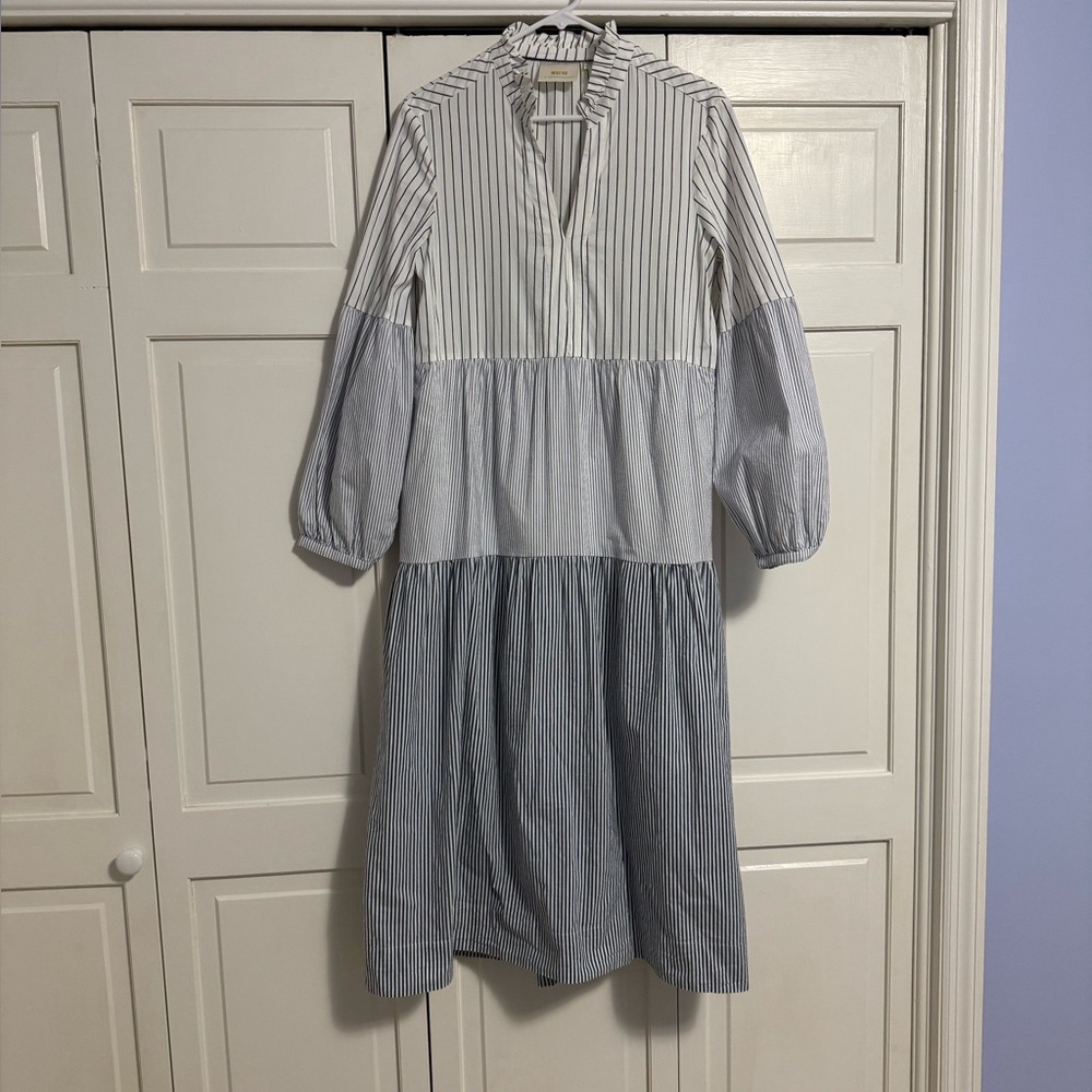 Anthropologie Maude “Bonnie” blue stripe maxi dress size M